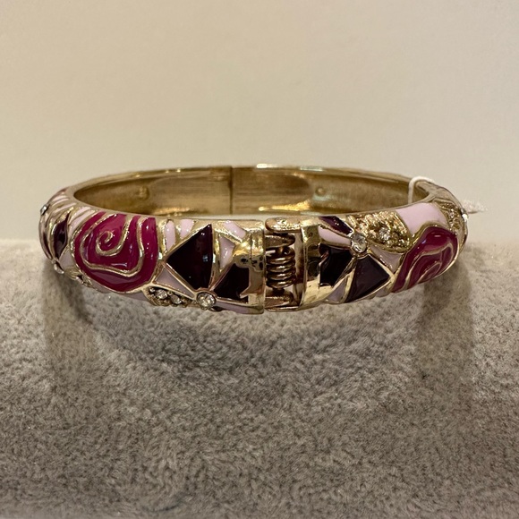 NWT Sequin by Nordstrom Clamper Bracelet-gold tone Floral print in pink & purple - Picture 11 of 13